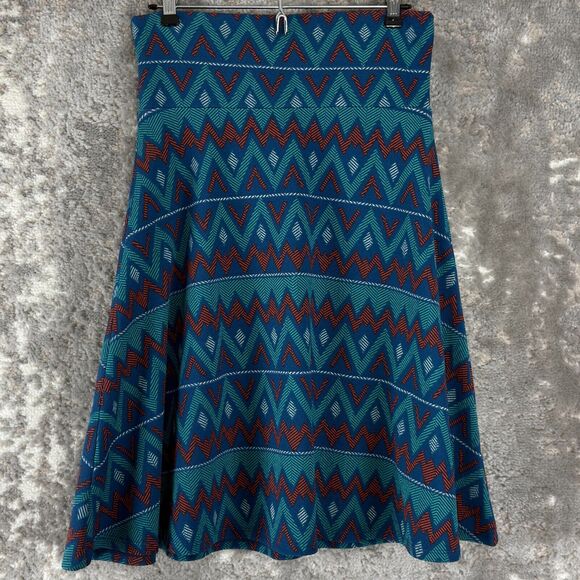 LuLaRoe Size M Azure Skirt Knee Length Southwest Blue Jade Orange Stretch Aztec - Picture 1 of 7